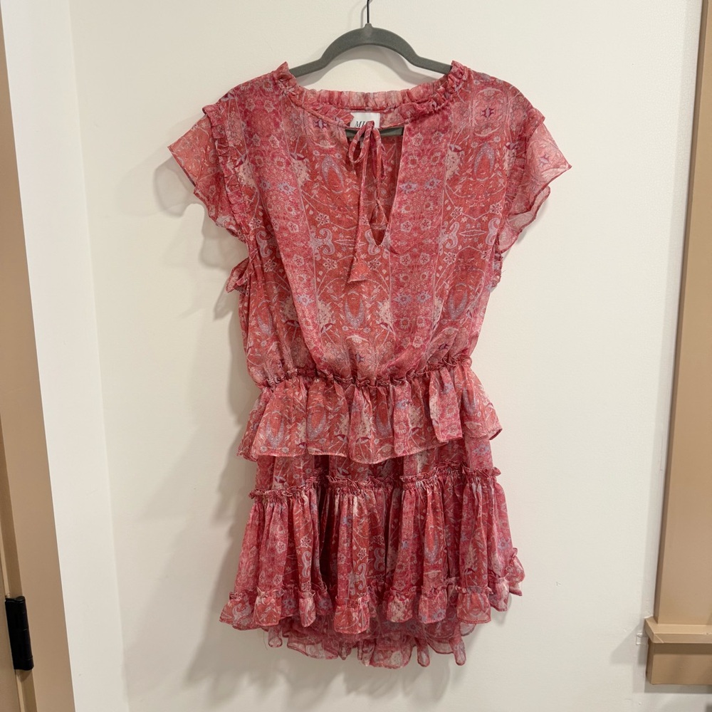 MISA Los Angeles Lillian Split-Neck Floral Mini Dress